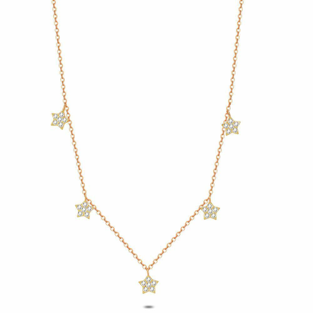 Necklaces | Rosé Silver Necklace, 5 Stars With Zirconia Necklaces Necklaces