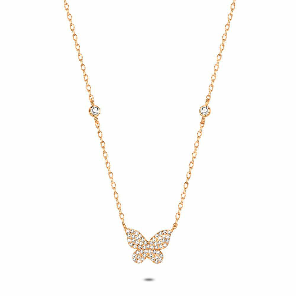 Necklaces | Rosé Silver Necklace, Butterfly, Zirconia Necklaces Necklaces