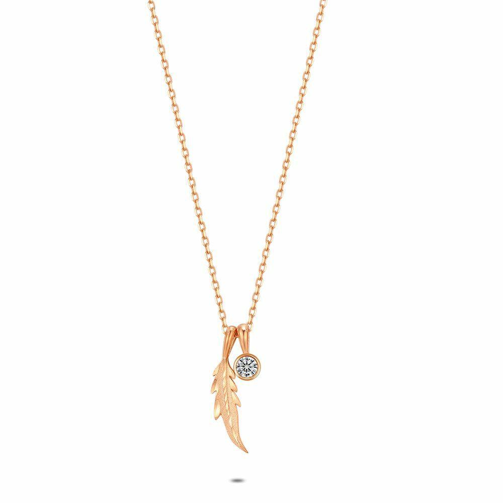 Necklaces | Rosé Silver Necklace, Feather And Zirconia Necklaces Necklaces