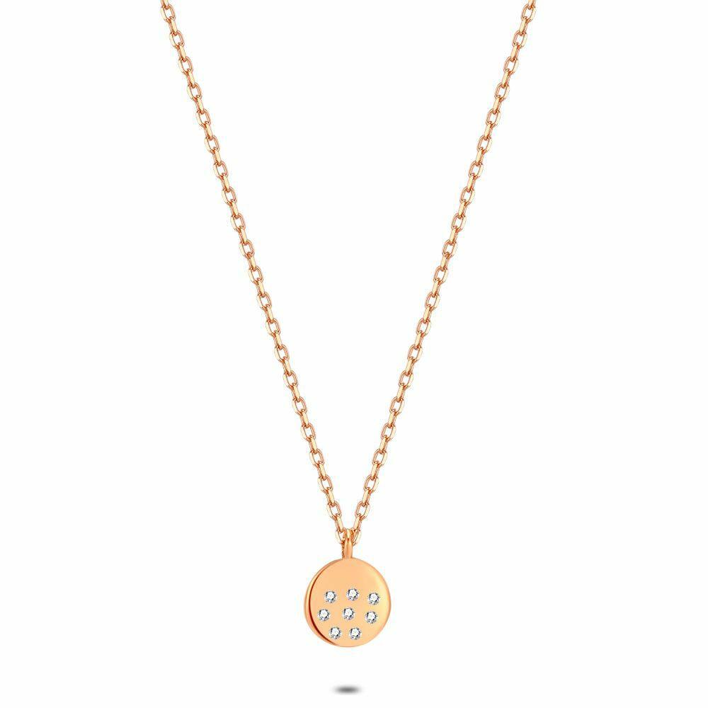 Necklaces | Rosé Silver Necklace, Small Disc, Zirconia Necklaces Necklaces