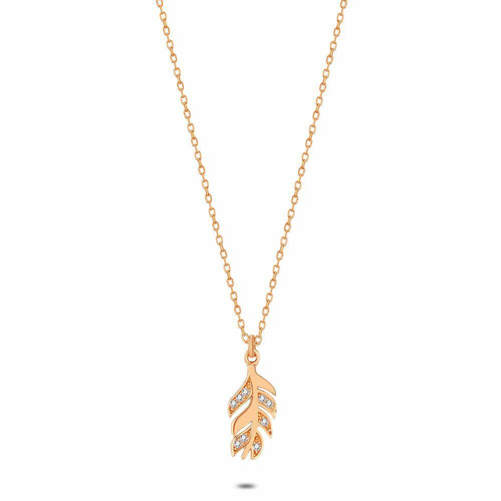 Necklaces | Rosé Silver Necklace, Zirconia Feather Necklaces Necklaces