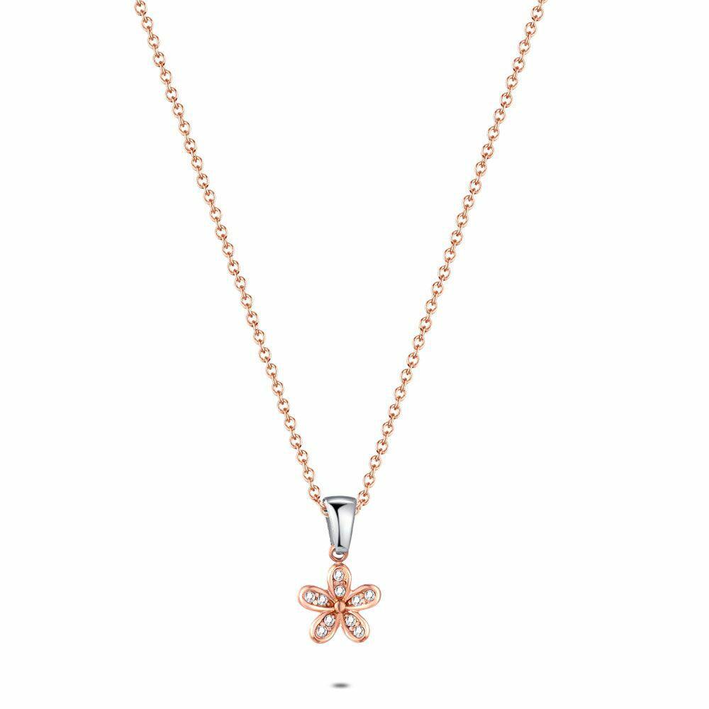 Necklaces | Rosé Stainless Steel Necklace, Flower, Stones Necklaces Necklaces