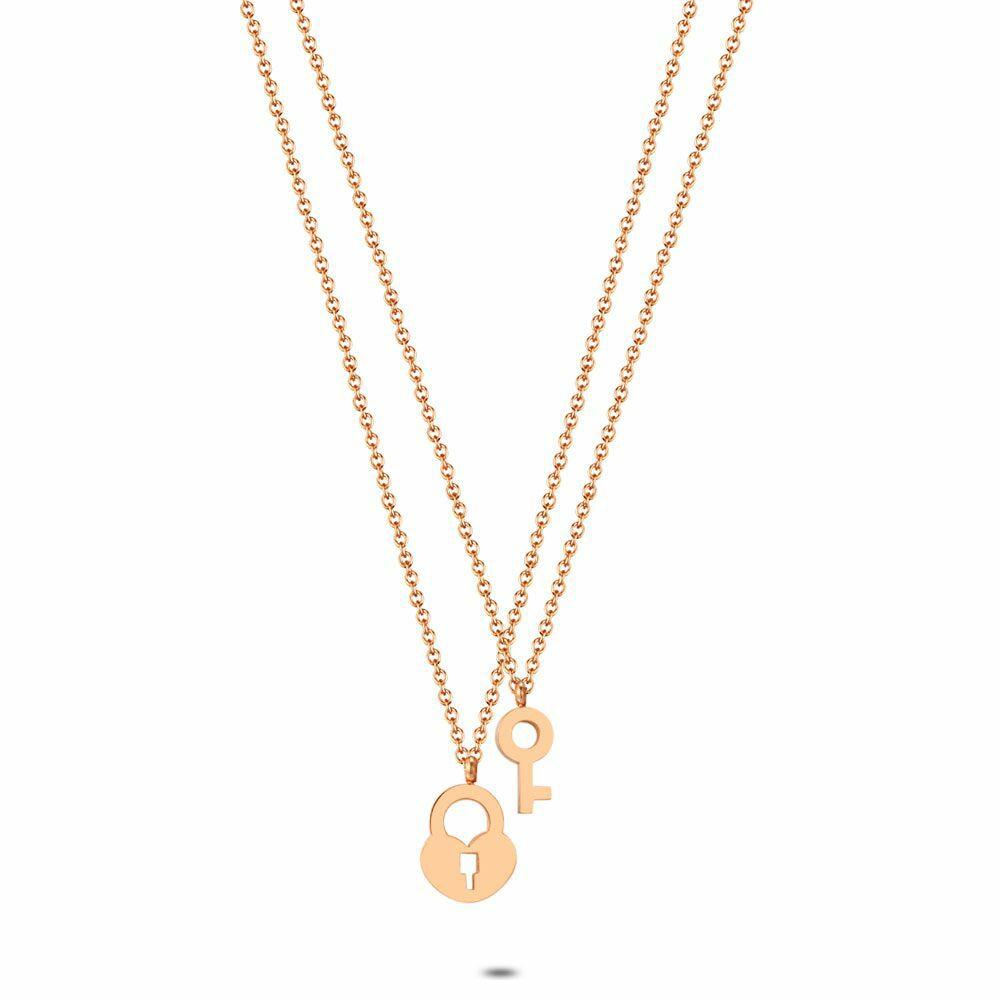 Necklaces | Rosé Stainless Steel Necklace, Lock And Key Necklaces Necklaces