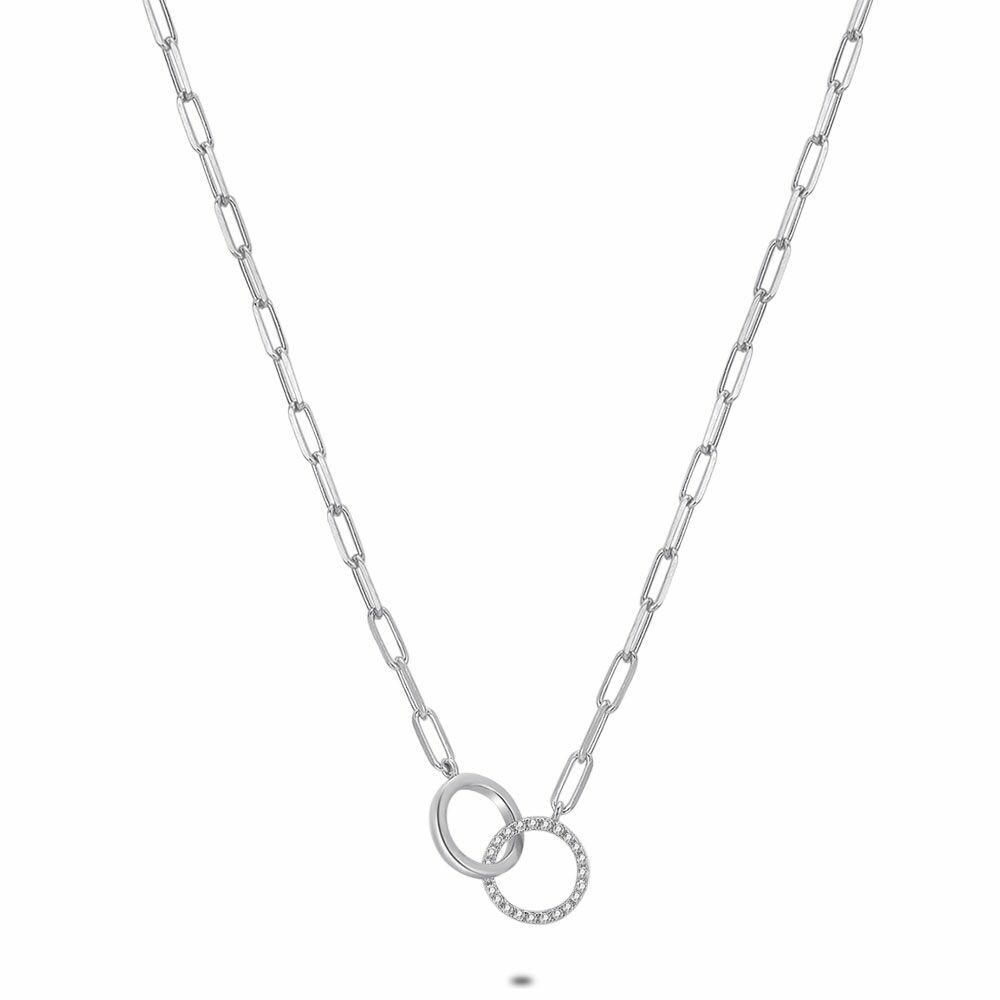 Necklaces | Silver Necklace, 2 Circles, 1 Zirconia Necklaces Necklaces