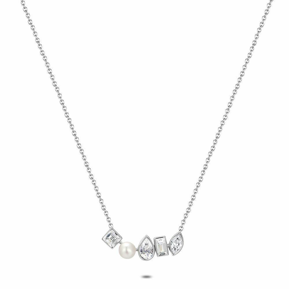 Necklaces | Silver Necklace, 4 Stones And 1 Pearl Necklaces Necklaces