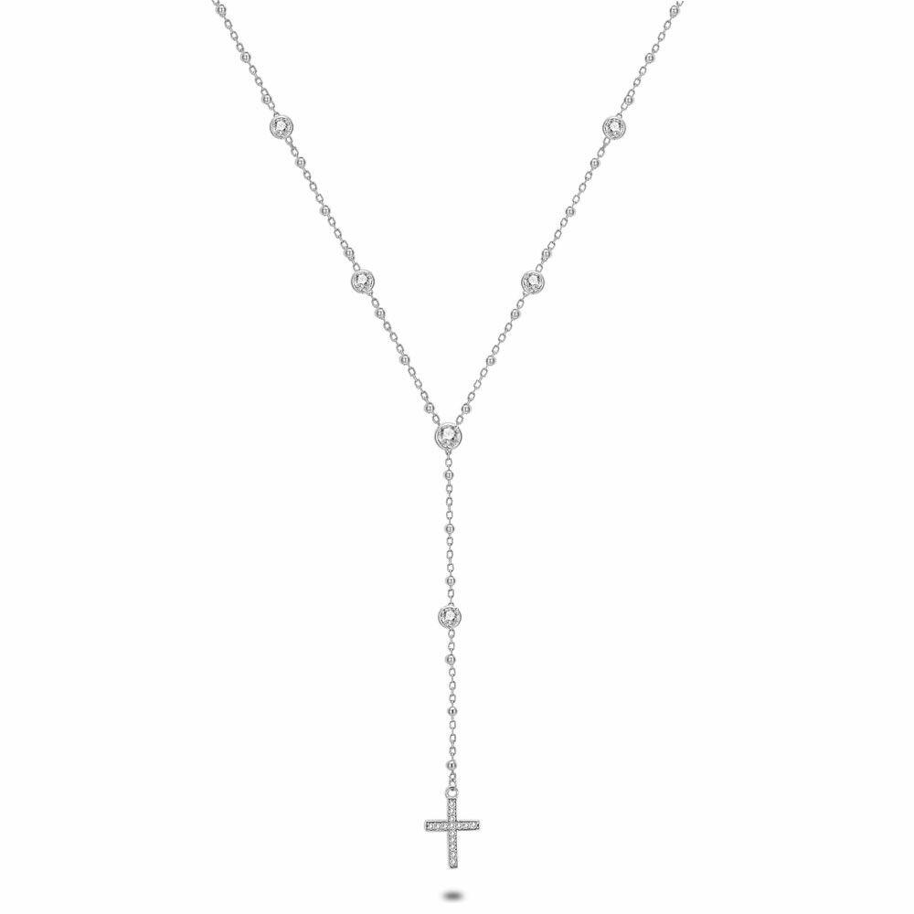 Necklaces | Silver Necklace, Cross, 6 Zirconia Necklaces Necklaces