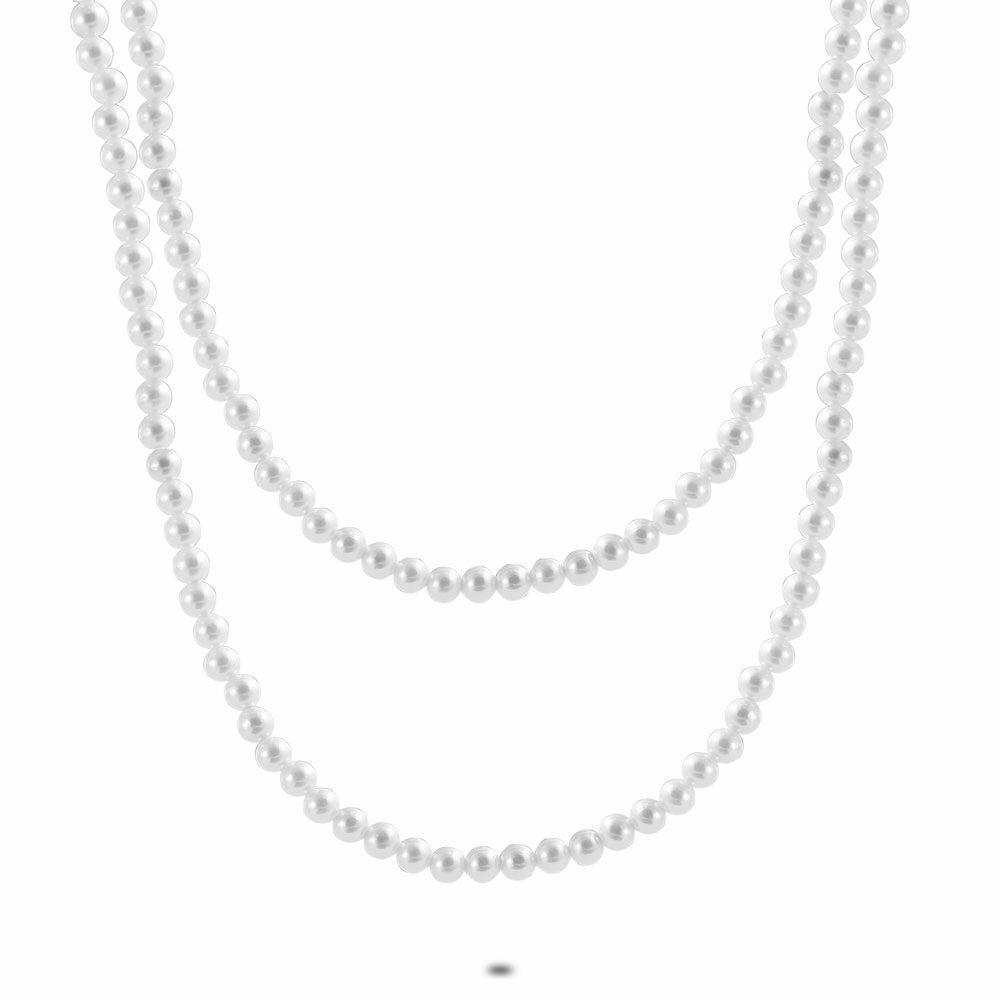 Necklaces | Silver Necklace, Double White Pearls Necklaces Necklaces