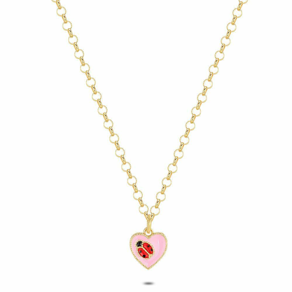 Necklaces | Silver Necklace, Gold Tone, Pink Heart With Ladybug Kids Kids