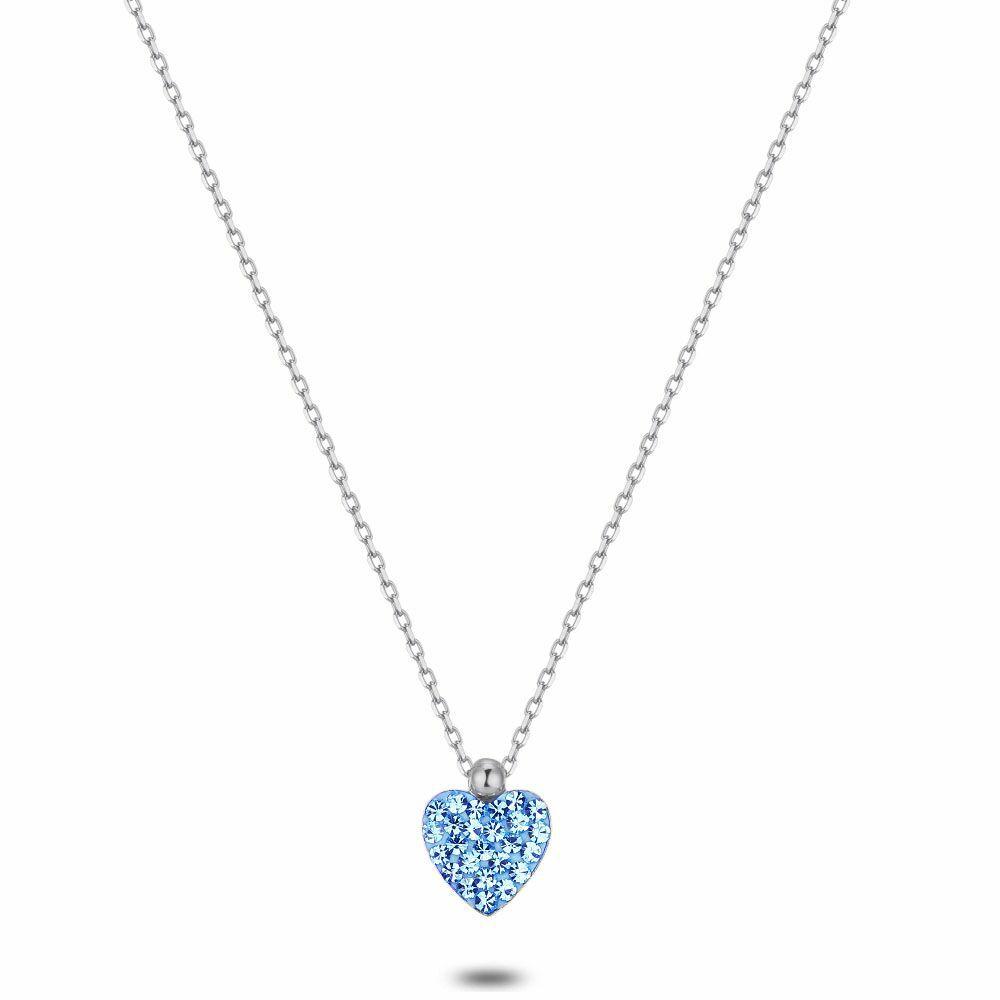 Necklaces | Silver Necklace, Heart, Lightblue Crystals Necklaces Necklaces