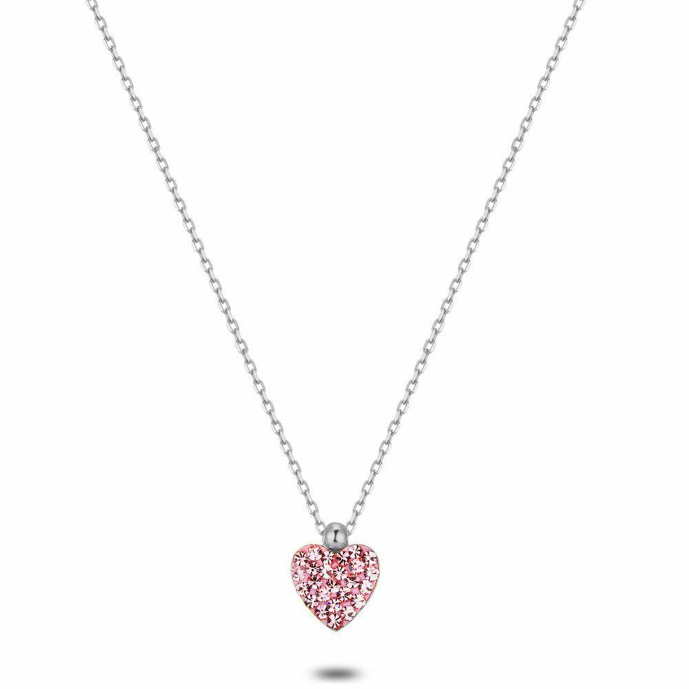 Necklaces | Silver Necklace, Heart, Pink Crystals Necklaces Necklaces