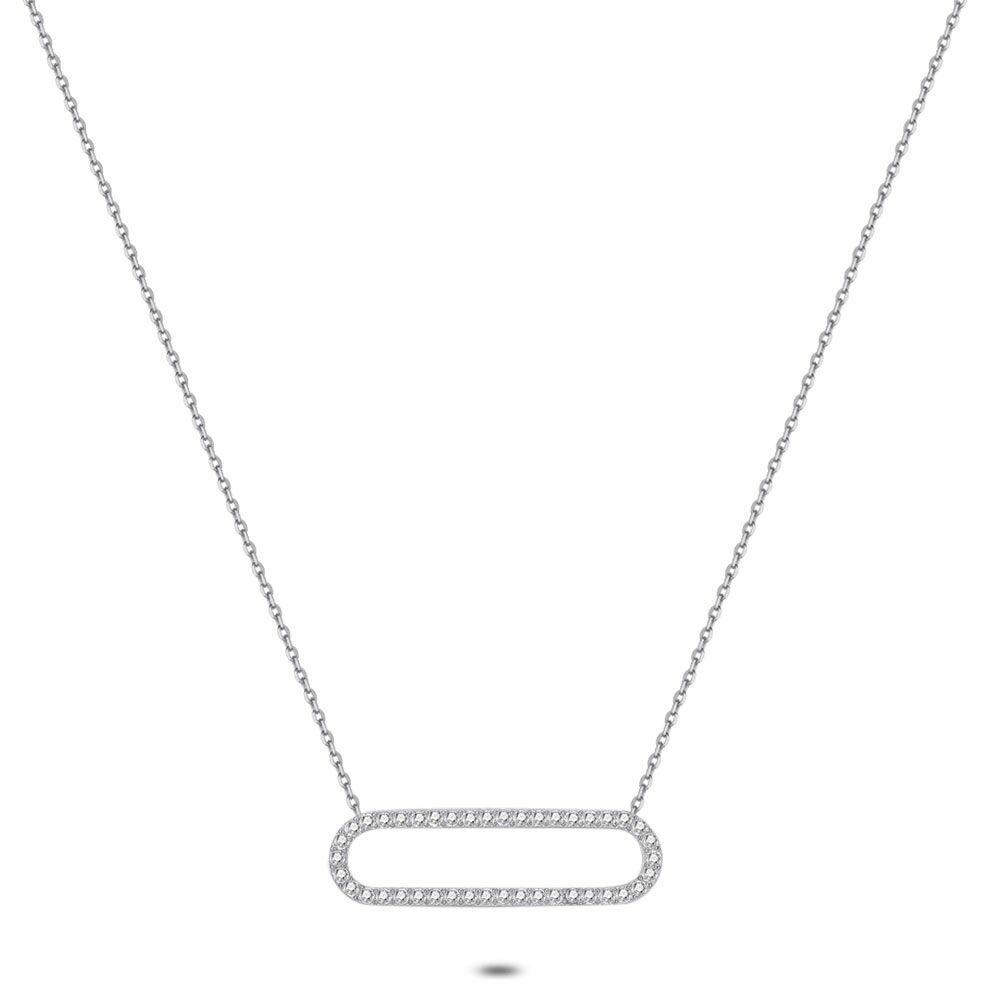 Necklaces | Silver Necklace, Open Oval, Zirconia, 3 Cm Necklaces Necklaces