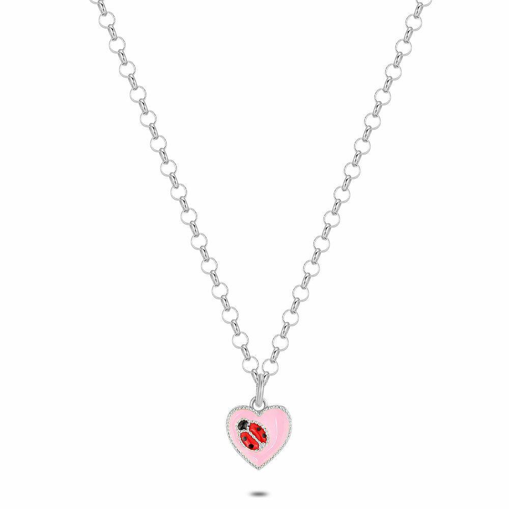 Necklaces | Silver Necklace, Pink Heart With Ladybug Kids Kids