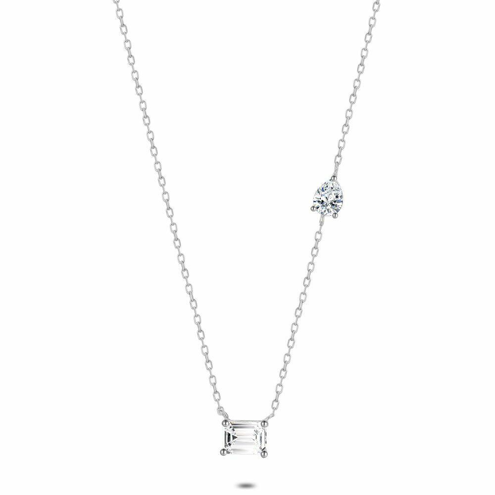 Necklaces | Silver Necklace, Rectangle And Drop, Zirconia Necklaces Necklaces