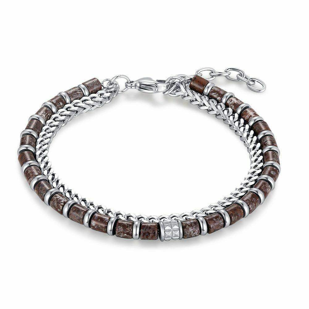 Necklaces | Stainless Steel Bracelet, Grey Stones, Mat Mens Mens