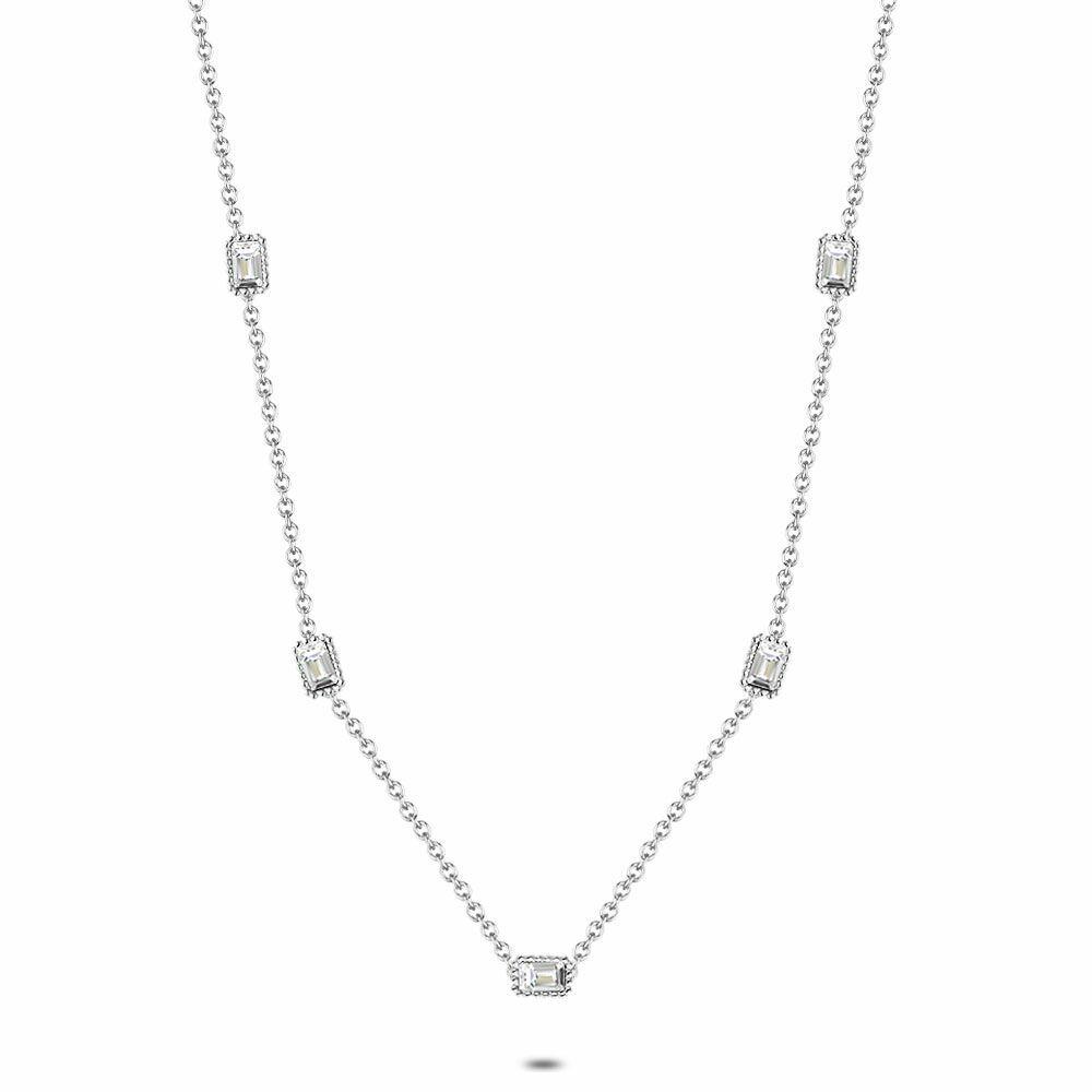 Necklaces | Stainless Steel Necklace, 5 White Crystals Necklaces Necklaces