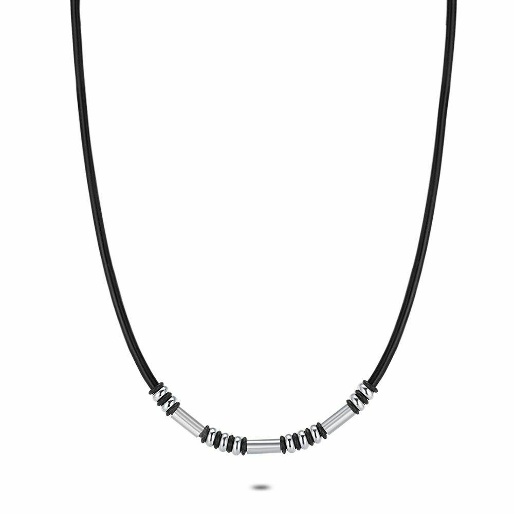 Necklaces | Stainless Steel Necklace, Black Rubber, Matt And Shiny Steel Mens Mens