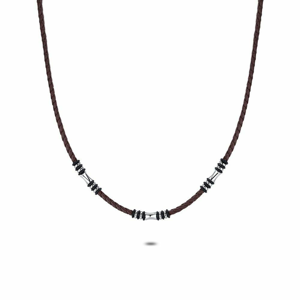 Necklaces | Stainless Steel Necklace, Brown Leather Braided Mens Mens