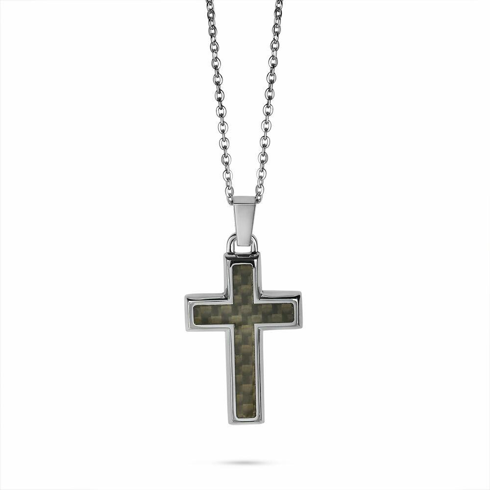 Necklaces | Stainless Steel Necklace, Cross, Black-Gray Mens Mens