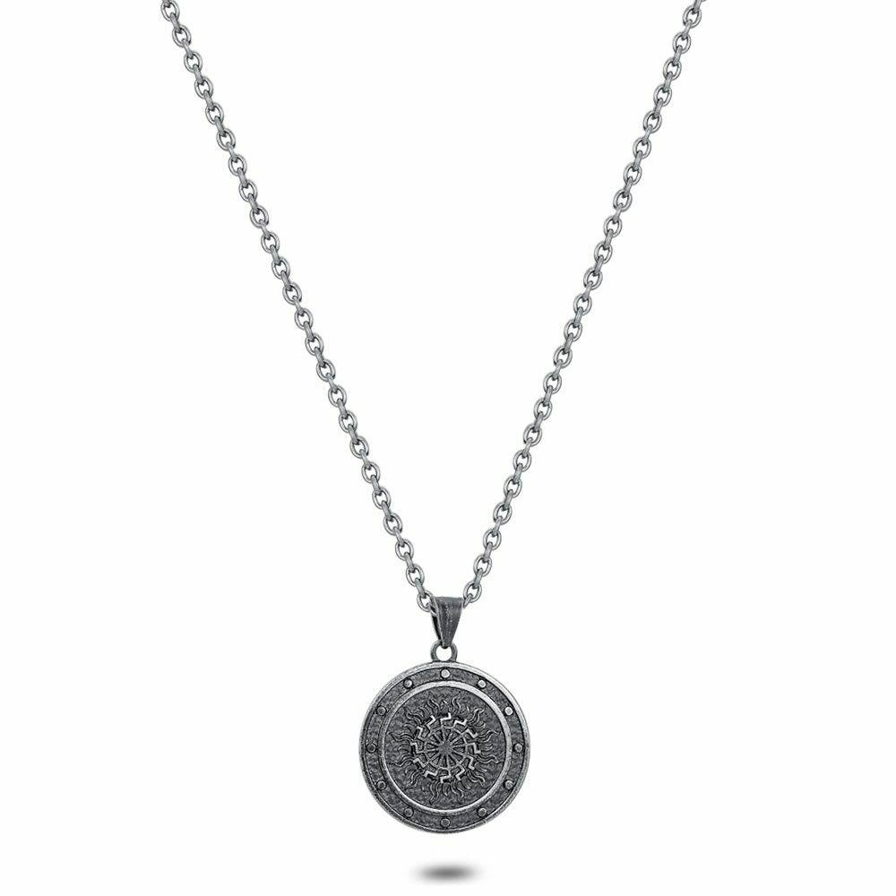 Necklaces | Stainless Steel Necklace, Grey, Round With Drawing Mens Mens