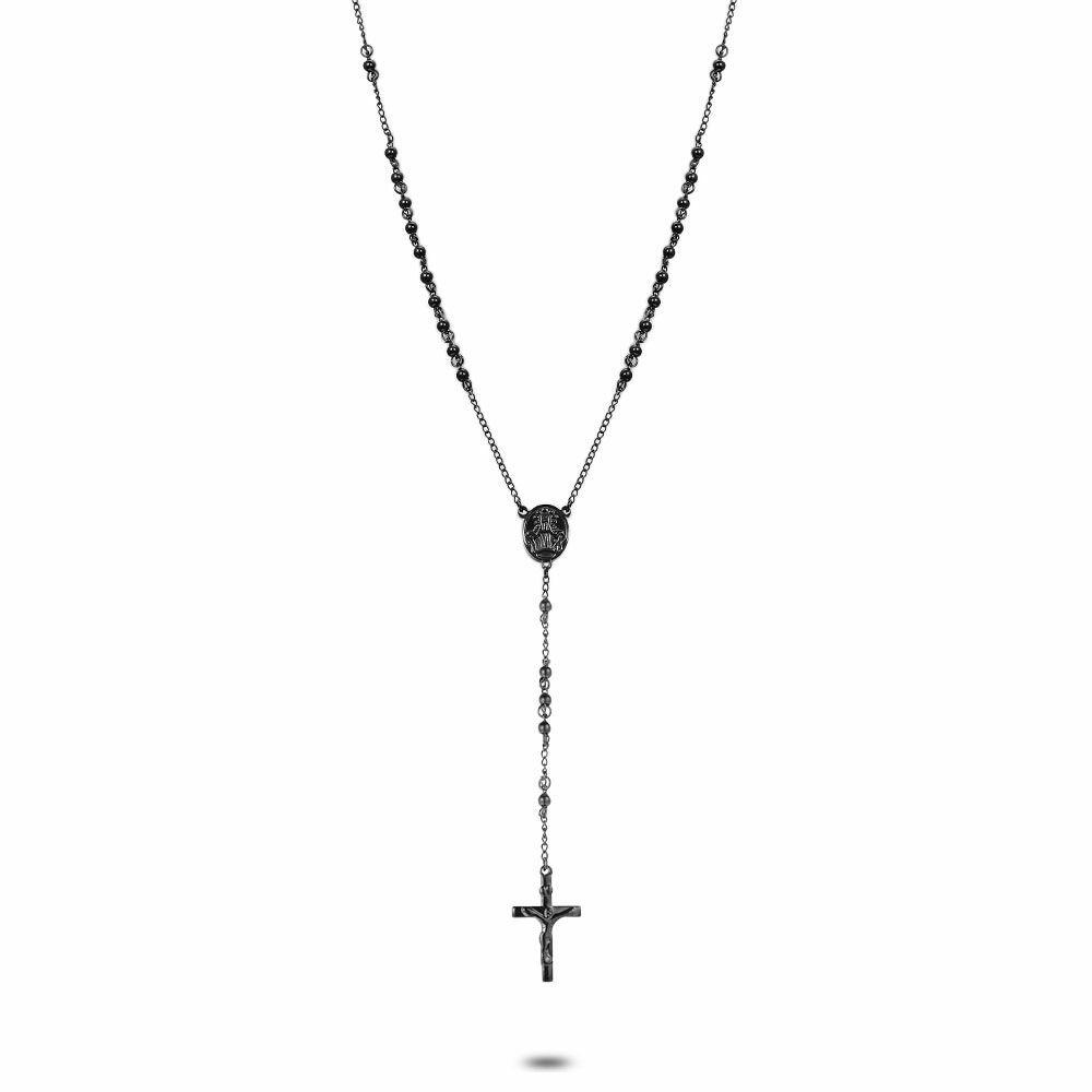 Necklaces | Stainless Steel Necklace, Link Chain And Balls, Cross, Matt Black Mens Mens