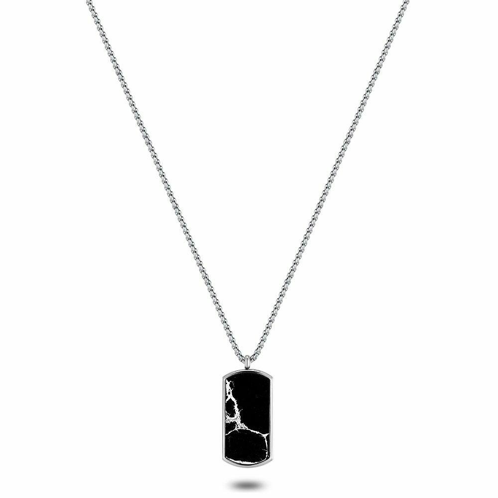 Necklaces | Stainless Steel Necklace, Marble Plate, Black- Colored Mens Mens