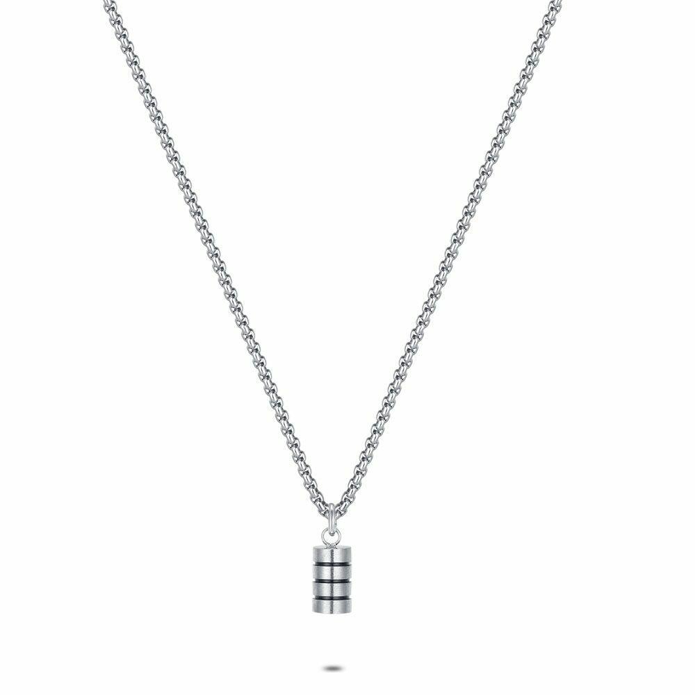 Necklaces | Stainless Steel Necklace, Mat With Black Pendant Mens Mens