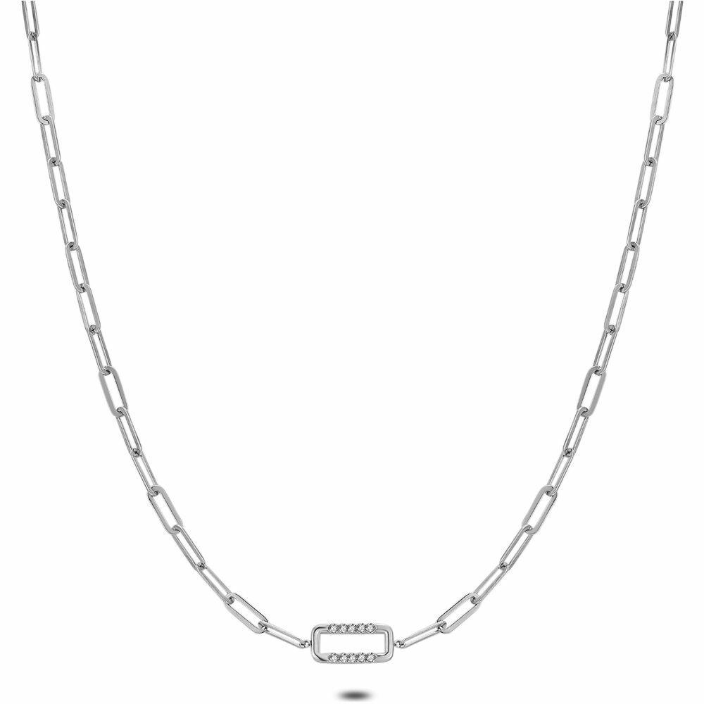 Necklaces | Stainless Steel Necklace, Open Rectangle, Crystals Necklaces Necklaces