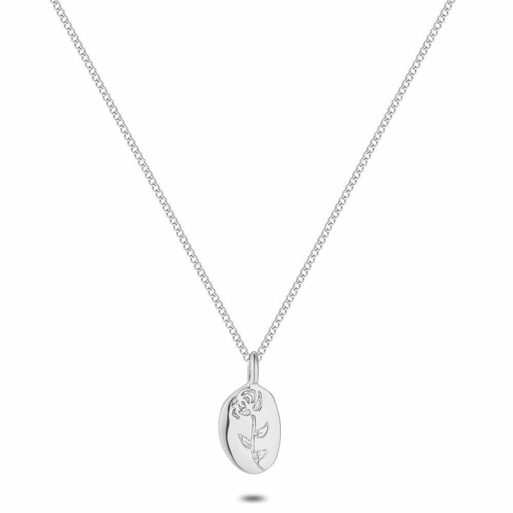 Necklaces | Stainless Steel Necklace, Oval With Rose. Necklaces Necklaces