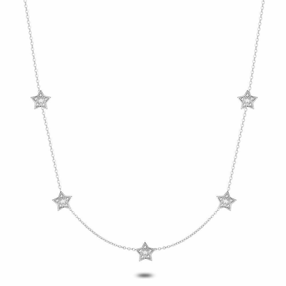 Necklaces | Stainless Steel Necklace, Silver Colour, 5 Stars With Stones, Length Is Adjustable. Necklaces Necklaces