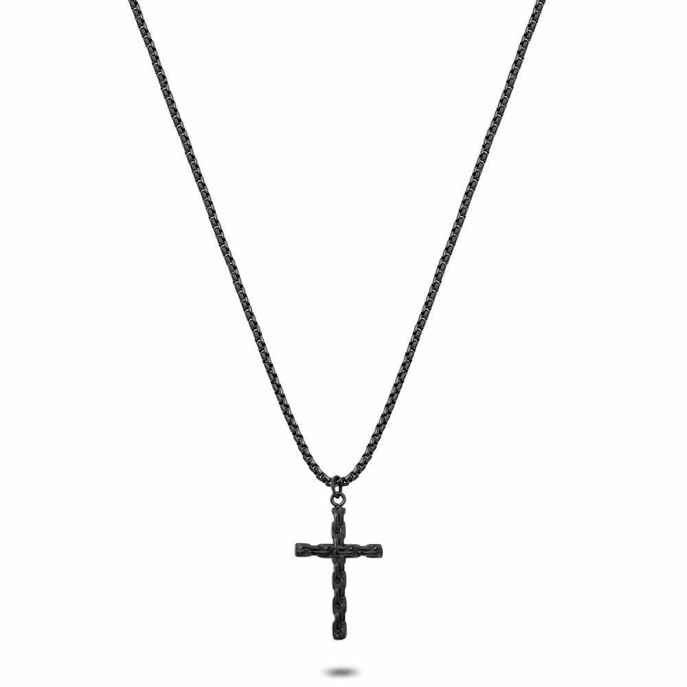 Necklaces | Stainless Steel Necklace, Square Forcat, Matt Black, Cross Mens Mens