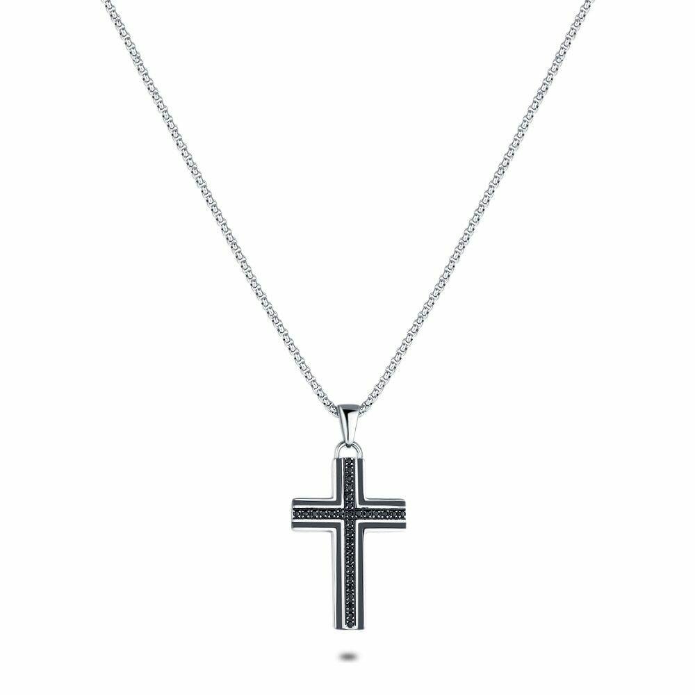 Necklaces | Stainless Steel Necklace, Steel Cross Covered With Black Crystals Mens Mens