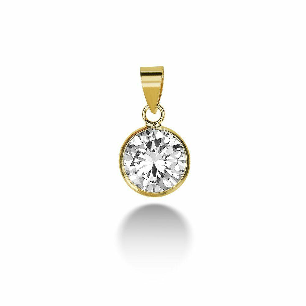 Pendants | 18Ct Gold Plated Silver Pendant, A 9 Mm Zirconia Pendants Pendants