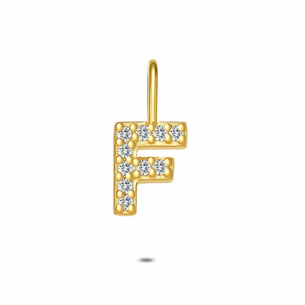 Pendants | 18Ct Gold Plated Silver Pendant, Letter F With Stones Pendants Pendants