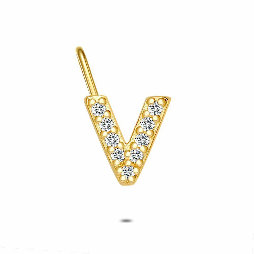 Pendants | 18Ct Gold Plated Silver Pendant, Letter V With Stones Pendants Pendants