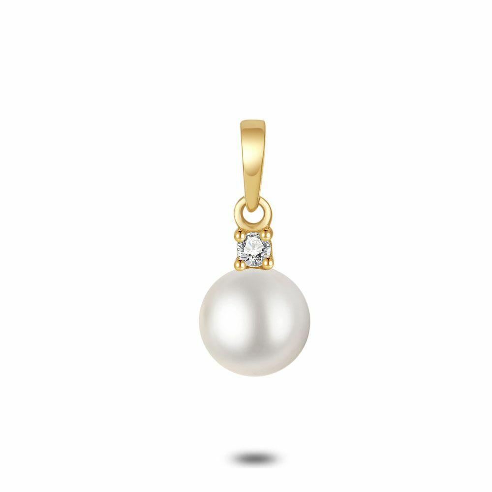 Pendants | 18Ct Gold Plated Silver Pendant, Pearl With Zirconia Pendants Pendants