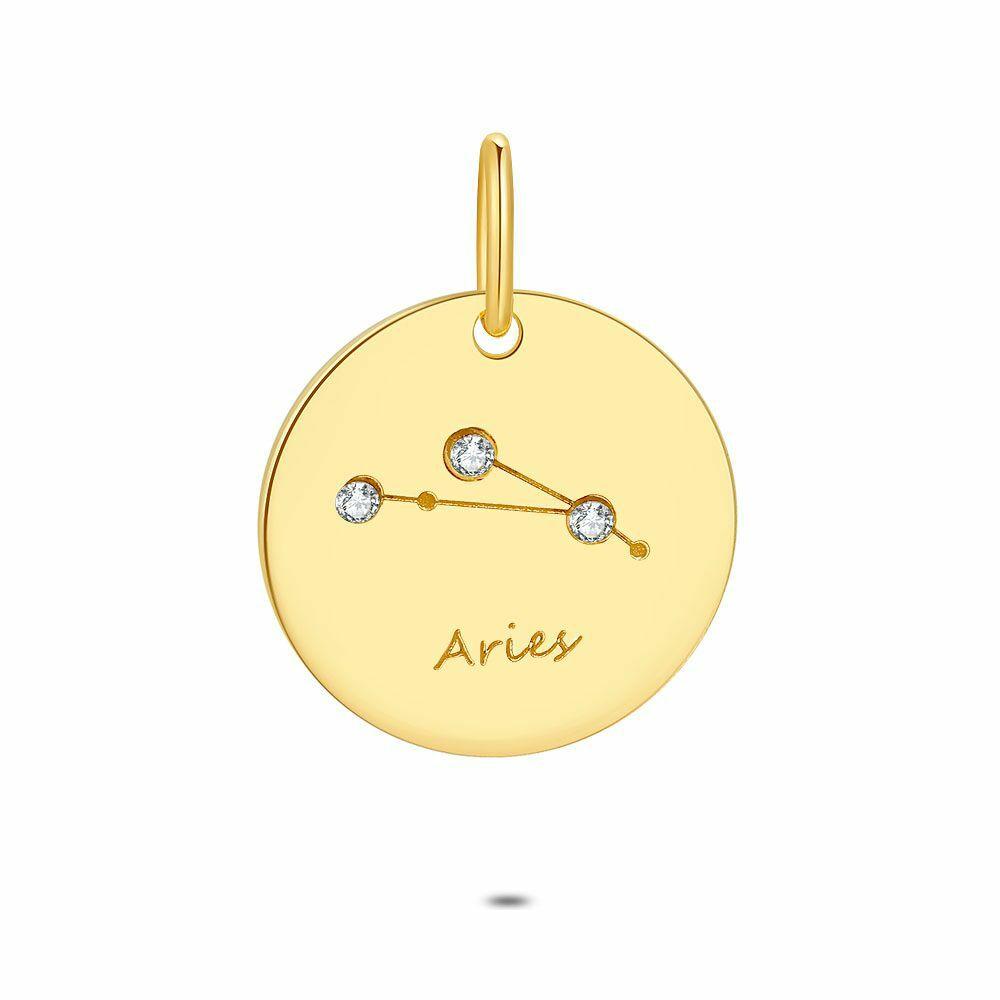 Pendants | 18Ct Gold Plated Silver Pendant, Round With Horoscope, Aries Pendants Pendants