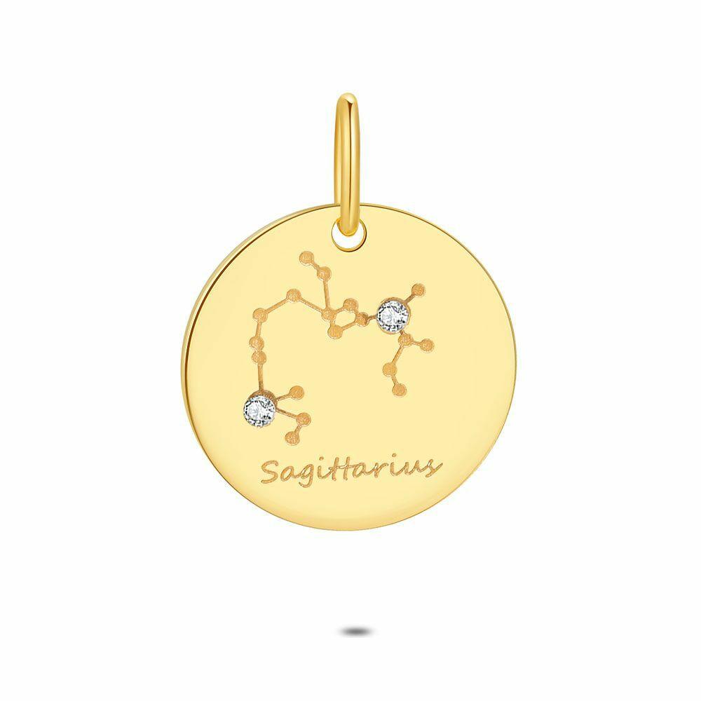 Pendants | 18Ct Gold Plated Silver Pendant, Round With Horoscope, Sagittarius Pendants Pendants