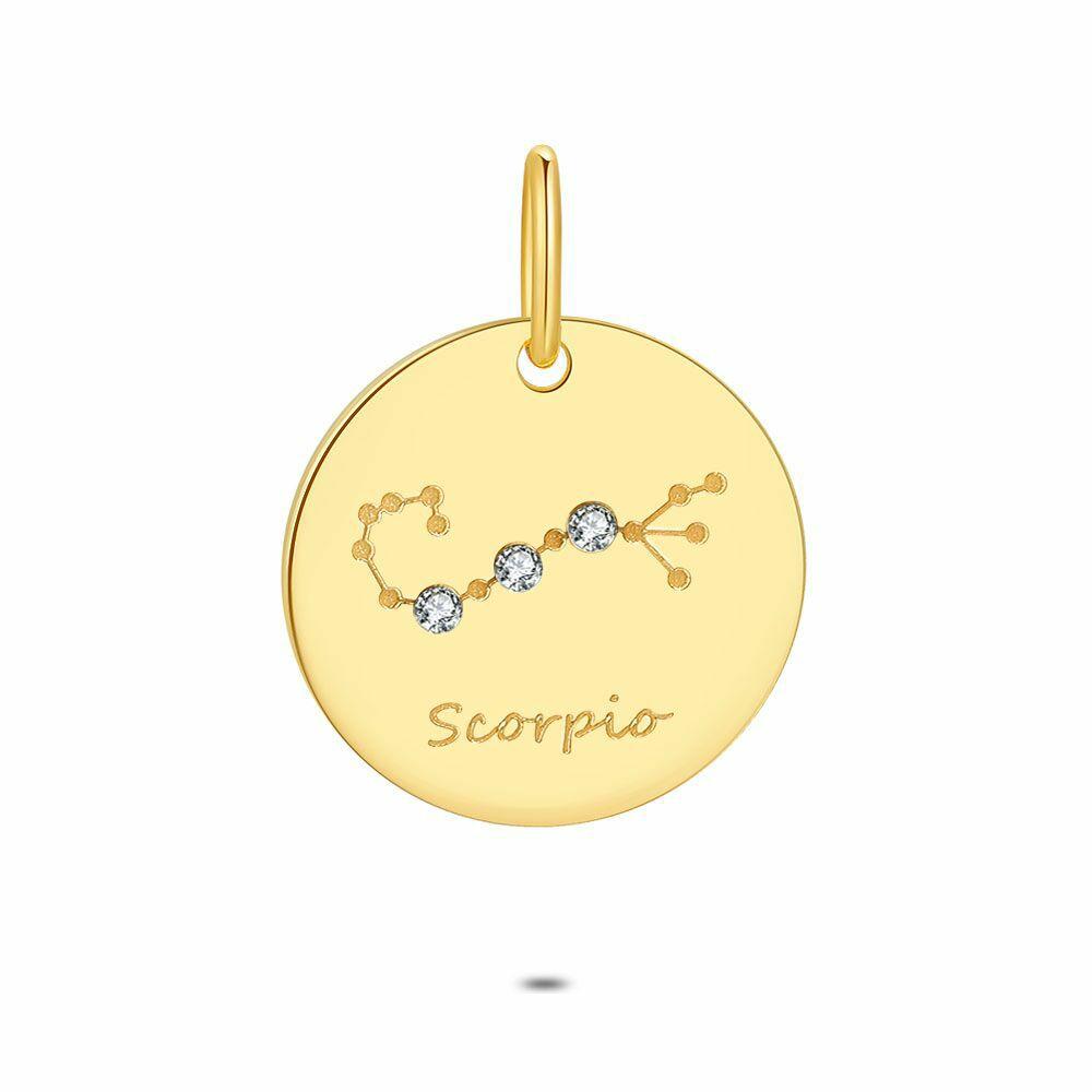 Pendants | 18Ct Gold Plated Silver Pendant, Round With Horoscope, Scorpio Pendants Pendants