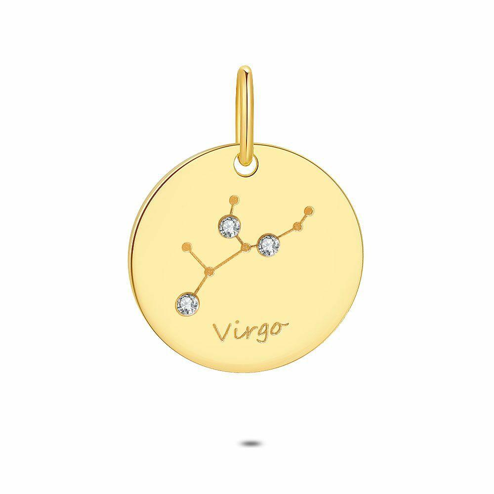 Pendants | 18Ct Gold Plated Silver Pendant, Round With Horoscope, Virgo Pendants Pendants