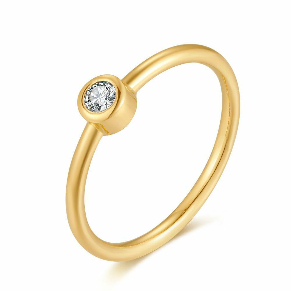 Rings | 18Ct Gold Plated Silver Ring, 1 Zirconia, 5 Mm Rings Rings