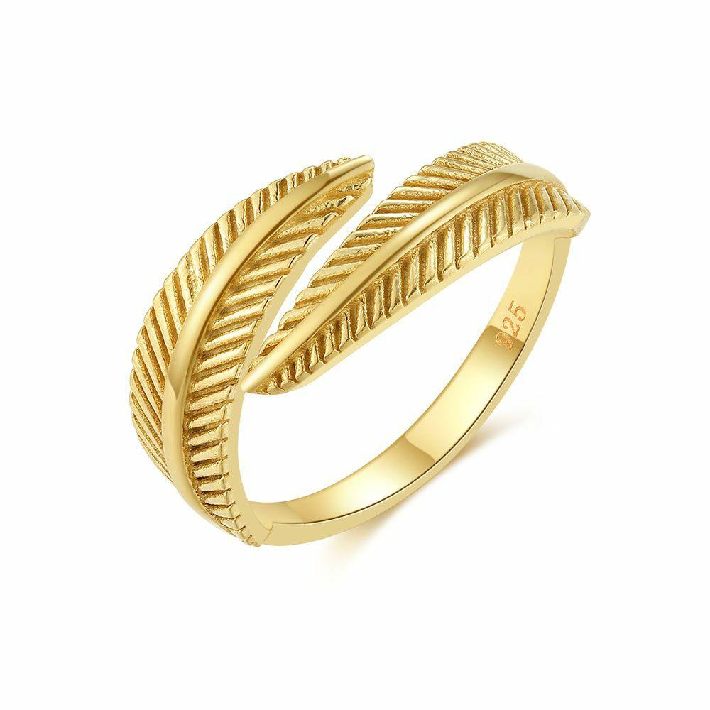 Rings | 18Ct Gold Plated Silver Ring, 2 Feathers Rings Rings