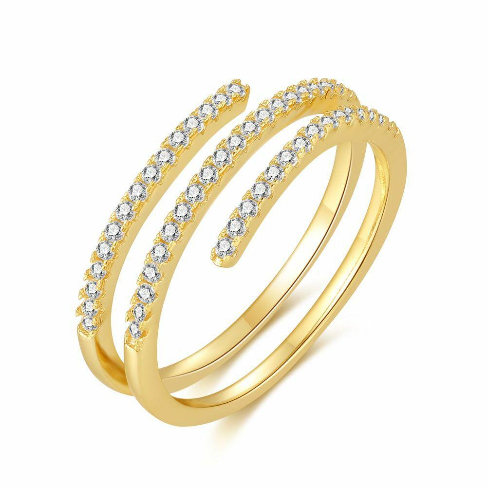 Rings | 18Ct Gold Plated Silver Ring, 3 Rows Of Stones Rings Rings