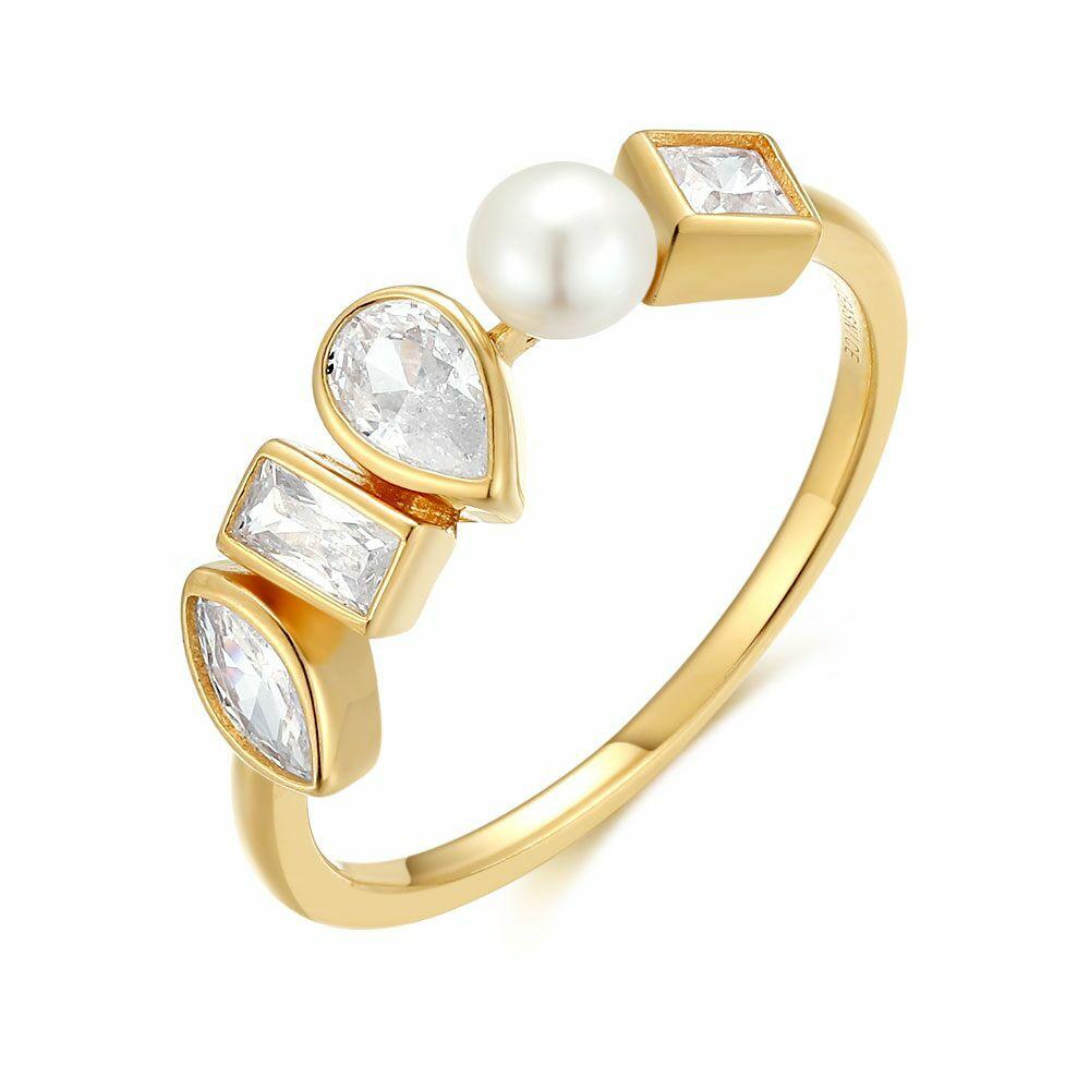 Rings | 18Ct Gold Plated Silver Ring, 4 Stones And 1 Pearl Rings Rings