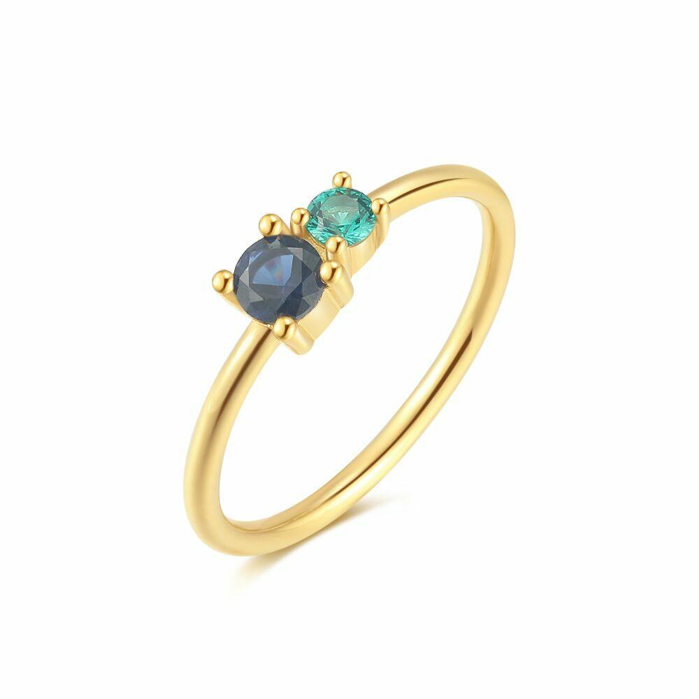 Rings | 18Ct Gold Plated Silver Ring, Blue And Green Zirconia Rings Rings