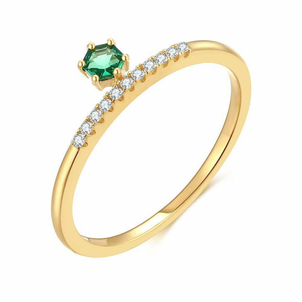 Rings | 18Ct Gold Plated Silver Ring, Green Hexagon Rings Rings