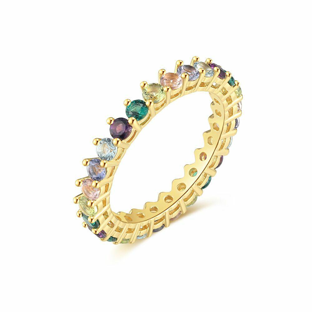 Rings | 18Ct Gold Plated Silver Ring, Multi Coloured Eternity Rings Rings