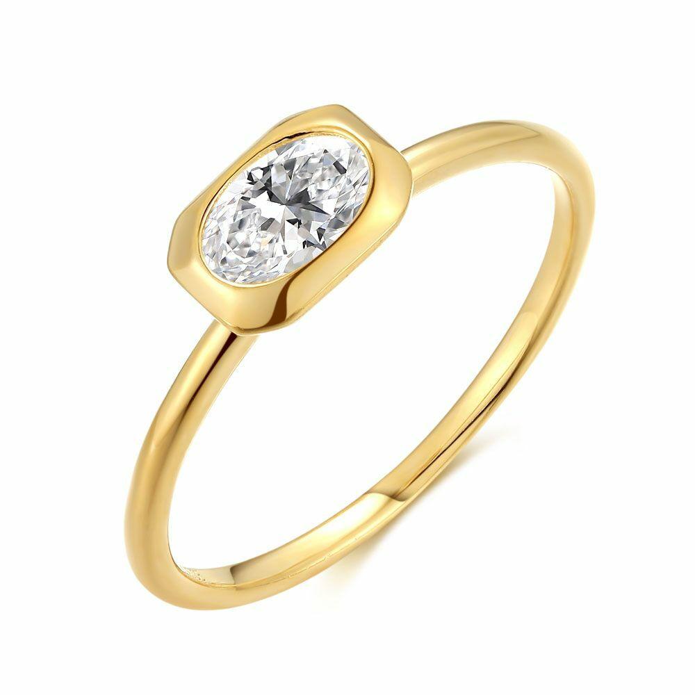 Rings | 18Ct Gold Plated Silver Ring, Oval Stone Rings Rings