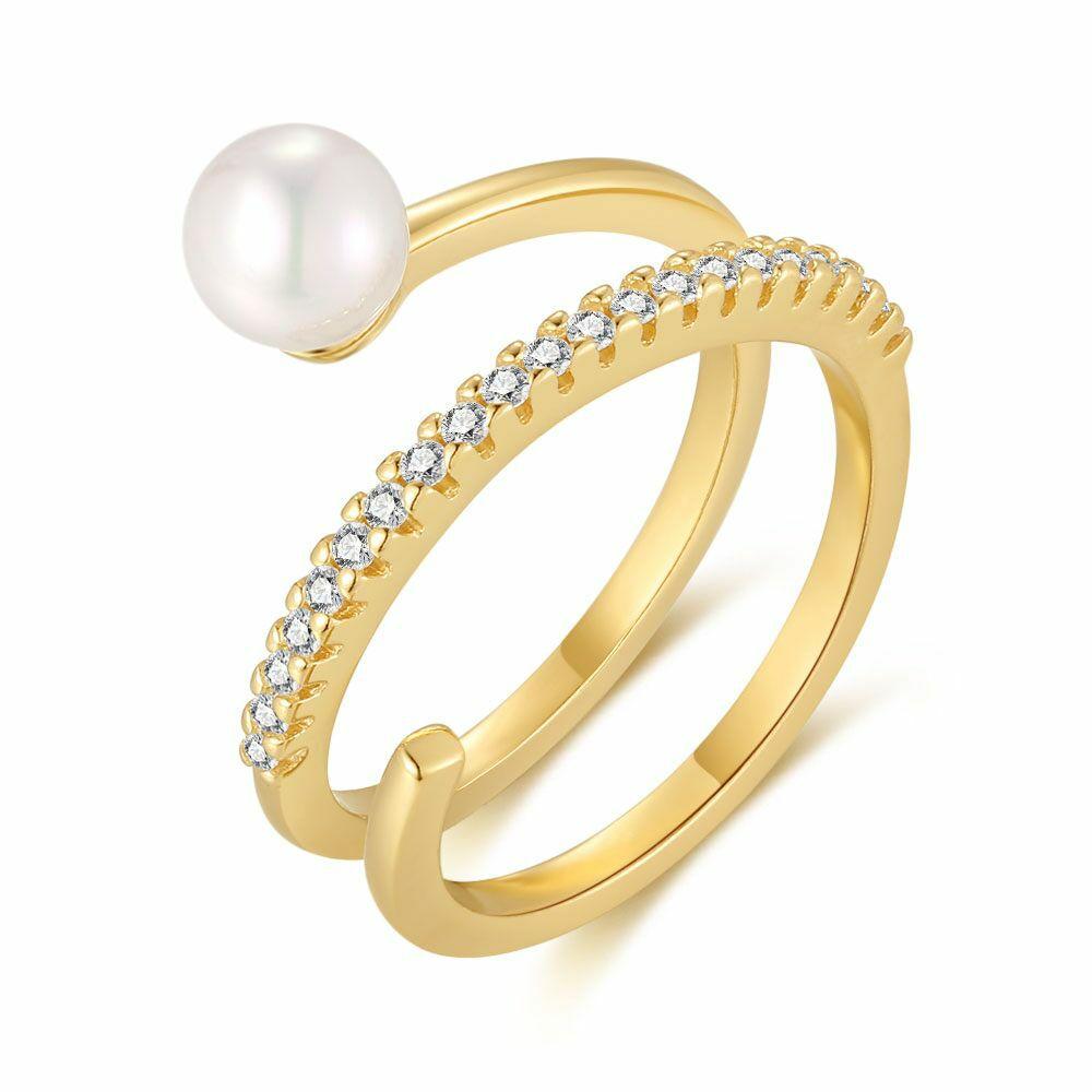 Rings | 18Ct Gold Plated Silver Ring, Pearl And Stones Rings Rings