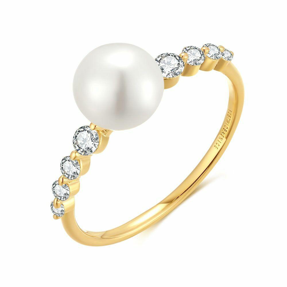 Rings | 18Ct Gold Plated Silver Ring, Pearl And Stones Rings Rings