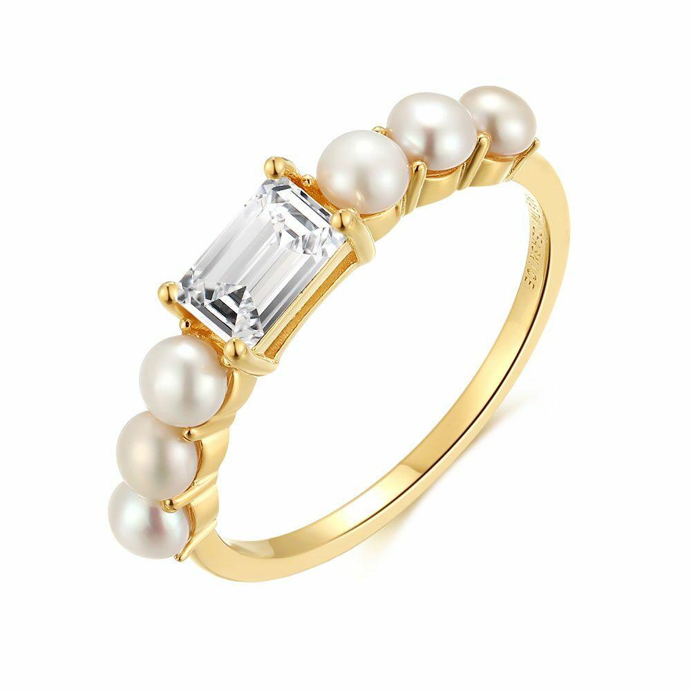 Rings | 18Ct Gold Plated Silver Ring, Stone And 6 Pearls Rings Rings